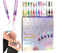 12 Colors Nail Art Pens Set, 0.5mm Fine Tip Nail Polish Pens 3D Nail Art Markers Quick-Drying Dotting Drawing Painting Liner DIY Manicure Tools for Home & Salon Beginners Women Mother's Day Gift