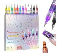 12 Colors Nail Art Pens Set, 0.5MM Nail Art Markers Kids, 3D Gel Nails Polish Pens Set for Drawing Painting and Liner, Easy to Color and Quickly Dry, Zero Difficuty for Home Salon DIY Decoration (1PC)
