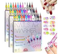 12 Colors Nail Art Pens Set, 2025 New Nail Art Markers Polish Pen for Gel Nails, Nail Doodle Pens 3D Gel Nail Art Kit, DIY Nails Graffiti Painting Pens (3Set)