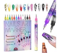12 Colors Nail Art Pens Set, 2025 Upgrade DIY 0.5MM Art Markers for Gel Nails, Quick Dry Graffiti Dotting Point Liner Pens for 3D Painting and Art Drawing Tools