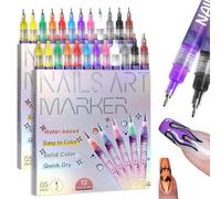 12 Colors Nail Art Pens Set, 2026 New Marker, Fine Tip Pen 0.5mm, Waterproof And Quick-drying For DIY Nails Design, Portable Tools For Home Salon(2set)