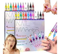 12 Colors Nail Art Pens Set, 2026 New Nail Art Markers, Diy Graffiti Dotting Point Liner Pens, 0.5 Mm Fine Tip, 3d Polish Pens for Graffiti, Dotting, Liner & Painting, Nails Tool (2pcs)