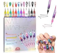 12 Colors Nail Art Pens Set, 2026 Upgrade Nail Art Pens for Gel Nails, 0.5mm DIY Quick Dry Graffiti Dotting Point Liner Pens, 3D Nail Polish Pens for Painting, Nails Art Drawing Tool