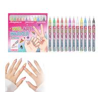 12 Colors Nail Art Pens Set, 2026 Upgrade Nails Art Markers, DIY Quick Markers Graffiti Dotting Pen Graffiti Dotting Point Liner Pens, 3D Polish for Painting, Nail Drawing Tool (12PC)