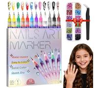 12 Colors Nail Art Pens Set, 2026 Upgraded Nail Art Markers Polish Pen, 0.5mm Quick Dry Nail Doodle Pens for Adult Kids DIY Nail (24)