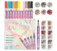 12 Colors Nail Art Pens Set,3D Nail Polish Pens for Painting,Portable Nails Art Tools with Six colors Nails Glitter Gems,Ideal for DIY Crafts