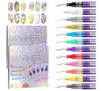 12 Colors Nail Art Pens Set, 3D Quick-Dry 0.5MM Nail Polish Pens, 3D Nail Polish Pens Graffiti Dotting Liner Pen, Quick Dry & Water-Based DIY Nail Design Pens for Beginners & Professionals (2pcs)