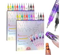 12 Colors Nail Art Pens Set, 3D Quick Dry 0.5MM Nail Polish Pens, Nails Art Drawing Tool, Nail Art Graffiti Dotting Point Liner Pens for Nails Art Design, DIY Decoration (2PC)