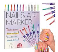 12 Colors Nail Art Pens Set: Acrylic Paint Nail Art Markers 0.5MM Nib, DIY Quick Dry Graffiti Dotting Point Liner Pens, 3D Nail Polish Pens for Painting, Nails Art Drawing Tool