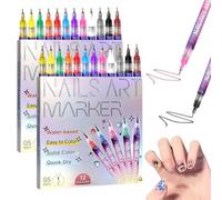 12 Colors Nail Art Pens Set, DIY Quick Dry Graffiti Dotting Point Liner Pens, 3D Nail Polish Pens for Painting, Nail Art Markers for Gel Nail, Nails Art Drawing Tool (2 Set)