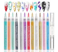 12 Colors Nail Art Pens Set & Jasmine Cuticle Oil Pen,0.7mm 3D Quick-Drying Nail Art Markers,Acrylic Paint Nailart Markers for Women Home & Salon Nail DIY Party