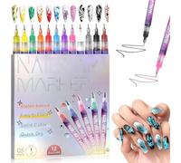 12 Colors Nail Art Pens Set, Nail Art Marker, Nail Drawing Doodle Pens, 0.5 MM Nail Polish Pens Set, Waterproof and Quick-drying Nail for DIY Nails Art Design Manicure Tools
