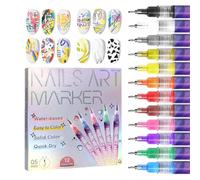 12 Colors Nail Art Pens Set, Nail Art Markers for Gel Markers DIY 3D Polish Pens Acrylic Paint Professional Brush Set Polish Drawing(1set)