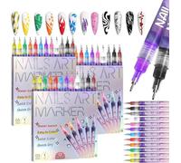 12 Colors Nail Art Pens Set, Nail Art Markers for Gel Nails, DIY Quick Dry Graffiti Dotting Point Liner Pens, 3D Nail Polish Pens for Home Salon,Quickly Dry Nail Art Nail DIY Decoration (3 Set)