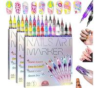 12 Colors Nail Art Pens Set - Nail Art Markers for Gel Nails, Graffiti Dotting Point Liner Pens, Nail Polish Pens, Quick-Dry Gel Nail Markers, Suitable for DIY Painting & Liner, Graffiti (3 Pcs)