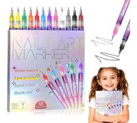 12 Colors Nail Art Pens Set,Nail Art Markers for Kids,Nail Markers Gel Nail Polish,Drawing Painting Liner Brush for DIY Nail Art Beauty Adorn Manicure Tools