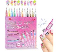 12 Colors Nail Art Pens Set, Nail Art Markers Kids, DIY Decoration Quick Dry Graffiti Dotting Point Liner Pens, 3D Gel Nails Polish Set for Painting, DIY Drawing Tool for Home Salon