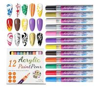 12 Colors Nail Art Pens Set, New 3D Acrylic Nail Paint Pens Kit, 0.7MM Fine Tips Nail Polish Graffiti Pens, Quick Dry & Waterproof Nail Varnish Pen for Dotting, Drawing & Liner, DIY or Home Salon