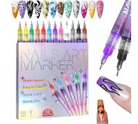 12 Colors Nail Art Pens Set, Quick Dry Gel Nail Markers, DIY Graffiti Dotting Point Liner Pens, Fine Tip Dotting Liner Nails Polish Pen, Nails Art Drawing Tool, For 3D Nail/Art Painting & Design