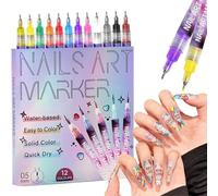 12 Colors Nail Art Pens Set, Upgrade Nail Art Markers for Gel Nails, DIY Quick Dry Graffiti Dotting Point Liner Pens, 3D Nail Polish Pens for Painting, Nails Art Drawing Tool