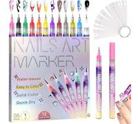 12 Colors Nail Art Pens Set with 50pcs Nail Practice Tips, 2026 New Nail Marker Fine Tip 0.5mm, Waterproof and Quick-drying Acrylic Painted Pen Kit, Portable DIY Nail Art Tools for Beginners
