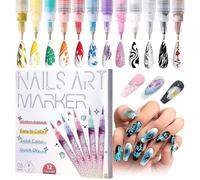 12 Colors Nail Art Polish Pens Set, Nail A/rt Markers Set, N/ail Drawing Fine Tip P ns, 0.5 MM N/ail A/rt Polish Pe s, Waterproof & Quick-drying for DIY Na/il Art Manicure Tools