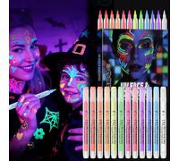 12 Colors Neon Face Paint Markers, Glow in the Dark Body Paint, Anti-Smudge Makeup Kit Glow Under Black Light, Temporary Tattoo Pens Quick-Dry, Waterproof, Washable for Rave & Festivals (1PC)