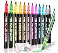 12 Colors Outline Markers, Stocking Stuffers Double Line Glitter Marker Pens Shimmer Markers for Christmas Greeting Cards, Outline Pens Art Supplies for Scrapbook Crafts DIY Art Crafts