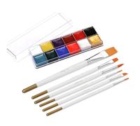 12 Colors Solid Oily Face Paint Pigment Greasepaint Kit with 6pcs Paintbrush Brushes Safe Body & Face Paint Facepaints Bodypaint for Artist Students Drawing Painting Art Supplies for Halloween Makeup