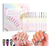 12 Colors Water-Based Nail Art Pens Set 2025, 0.5MM Fine Tip DIY Nail Design Markers, Quick-Dry 3D DIY Quick Dry Graffiti Dotting Point Liner Pens for Painting, Nails Art Drawing Tool (C)