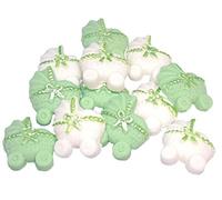 12 Coloured Edible Baby Prams Baby Shower Cupcake Toppers (6 Green 6 White)