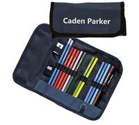 12 Colouring Pencils, 2 HB Pencils, Helix Sharpener and Eraser inside Printed WrapCase all personalised with Name (Navy Blue)