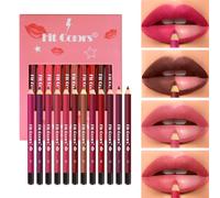 12 Colours Cream Lip Liner Set, Matte Lip Liner Pencil Lipstick Set Long-lasting Wear and Waterproof, High Pigmented Smooth Texture Natural Lip Pen Lipstick Makeup Gift