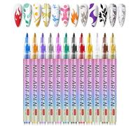 12 Colours Nail Art Pens Set, 0.7mm Fine Tip Quick Dry Nail Polish Pens, Waterproof Nail Drawing Graffiti Pens for Nail Design, DIY Acrylic Paint Nail Varnish Markers for Home & Salon Use