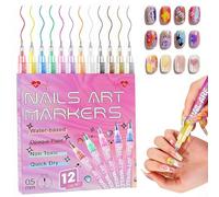 12 Colours Nail Art Pens Set, 2026 New Nail Markers for Real Nails, 0.5mm DIY Colors Quick Dry Graffiti Dotting Point Liner Pen Kit, 3D Nails Polish Marker Drawing Tool for Teenage Girls & Women