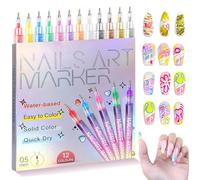 12 Colours Nail Art Pens Set, Nail Art Markers Polish Pens for 3D Nail Art Quick Dry Graffiti Dotting Point Liner Pen for Girls Women Kids Beginners Drawing Painting Nail Design Kit Manicure Tools