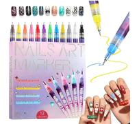 12 Colours Nail Art Pens Set,Quick-Dry DIY Graffiti Dotting Liner Pens,Upgraded 3D Nail Polish Pens for Gel Nails,DIY Nail Art Drawing Tools (1 Set)