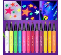 12 Colours Neon Face Paint, Waterproof Quick Drying Long-Lasting Body Eyeliner Pens, Fluorescent Brightest, Glow In The UV, Safe for Adults & Kids, Cosplay Party Accessories & Festival Essentials