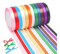 12 Colours Satin Ribbon - 10mm x 22 Meters Polyester Fabric Ribbons, Double Faced Silk Ribbon for Gift Wrapping DIY Art Crafting Balloons Cake Hair Bow Bouquet Party Wedding Decoration Birthday