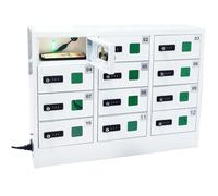 12-Compartment Mobile Phone Charging Station with Acrylic Window, Steel Cabinet Locker for Office, Classroom, and Conference Room Organization