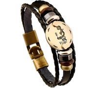 12 Constellation Men's Leather Bracelet Microfibre Leather Braided Bracelet Wrap Bracelet with Magnetic Clasp Length 21 cm, One Size, Leather, No Gemstone