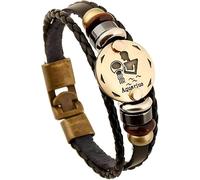 12 Constellation Men's Leather Bracelet Microfibre Leather Braided Bracelet Wrap Bracelet with Magnetic Clasp Length 21 cm, One Size, Leather, No Gemstone