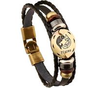 12 Constellation Men's Leather Bracelet Microfibre Leather Braided Bracelet Wrap Bracelet with Magnetic Clasp Length 21 cm, One Size, Leather, No Gemstone
