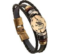 12 Constellation Men's Leather Bracelet Microfibre Leather Braided Bracelet Wrap Bracelet with Magnetic Clasp Length 21 cm, One Size, Leather, No Gemstone
