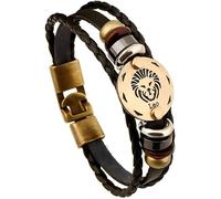12 Constellation Men's Leather Bracelet Microfibre Leather Braided Bracelet Wrap Bracelet with Magnetic Clasp Length 21 cm, One Size, Leather, No Gemstone
