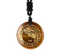 12 Constellation Tiger Eye Necklace Natural Crystal Stone Carve Pendant-Aries