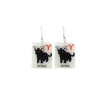 12 Constellation Zodiac Cat Earrings Luminous Black Cat Horoscope Astrology Earrings Glowing In The Dark Cute Kitten Birthday Jewelry Gift, Resin, No Gemstone