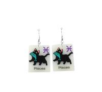 12 Constellation Zodiac Cat Earrings Luminous Black Cat Horoscope Astrology Earrings Glowing In The Dark Cute Kitten Birthday Jewelry Gift, Resin, No Gemstone