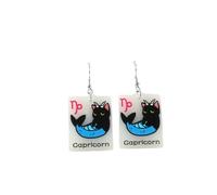 12 Constellation Zodiac Cat Earrings Luminous Black Cat Horoscope Astrology Earrings Glowing In The Dark Cute Kitten Birthday Jewelry Gift, Resin, No Gemstone