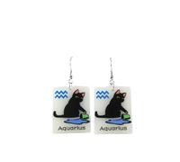 12 Constellation Zodiac Cat Earrings Luminous Black Cat Horoscope Astrology Earrings Glowing In The Dark Cute Kitten Birthday Jewelry Gift, Resin, No Gemstone